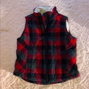 Red and black buffalo plaid fleece lined vest